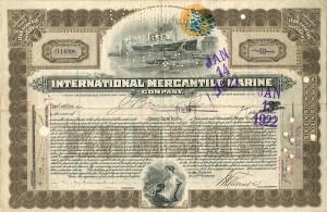 International Mercantile Marine signed by J. Bruce Ismay - Co. that Made the Titanic - Stock Certificate